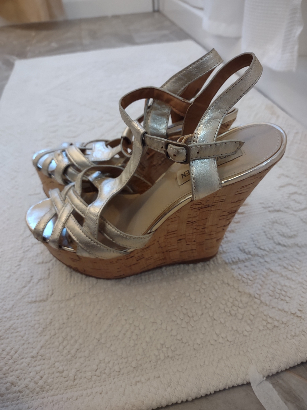Steve Madden Gold Metallic Cork Wedge Sandals